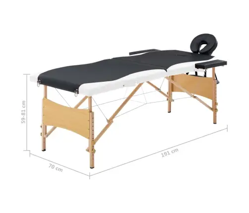 Saliekams Masāžas Galds, 2 Daļas, Koks, Melns Ar Baltu Vidaxl