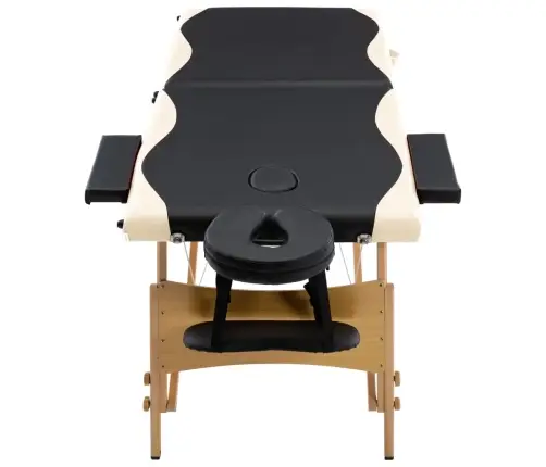Saliekams Masāžas Galds, 2 Daļas, Koks, Melns Ar Bēšu Vidaxl