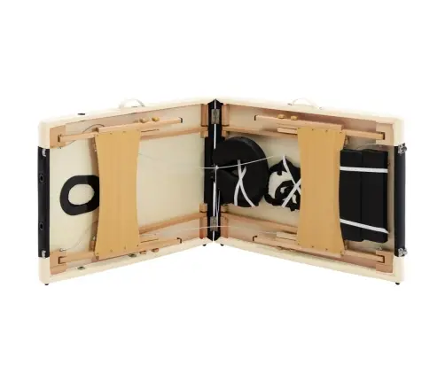 Saliekams Masāžas Galds, 2 Daļas, Koks, Melns Ar Bēšu Vidaxl