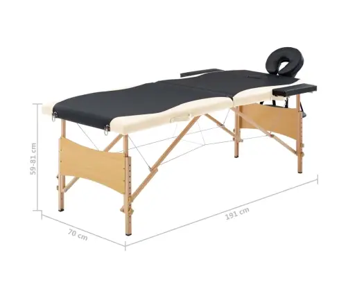 Saliekams Masāžas Galds, 2 Daļas, Koks, Melns Ar Bēšu Vidaxl