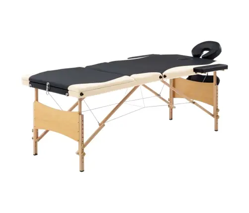 Saliekams Masāžas Galds, 3 Daļas, Koks, Melns Ar Bēšu Vidaxl