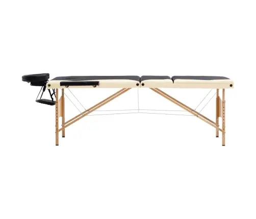 Saliekams Masāžas Galds, 3 Daļas, Koks, Melns Ar Bēšu Vidaxl