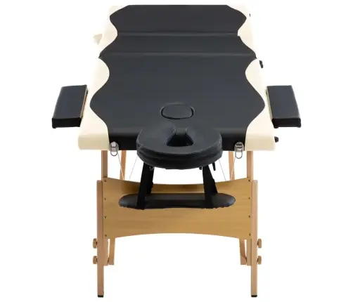 Saliekams Masāžas Galds, 3 Daļas, Koks, Melns Ar Bēšu Vidaxl