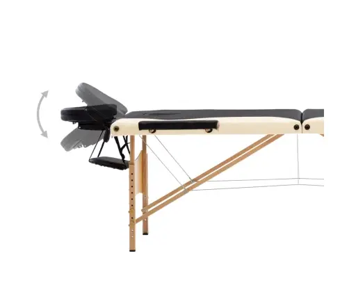 Saliekams Masāžas Galds, 3 Daļas, Koks, Melns Ar Bēšu Vidaxl