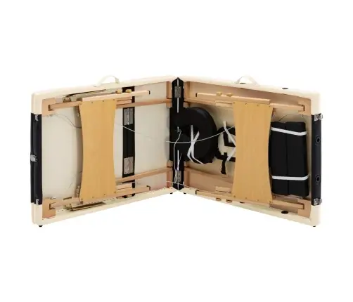 Saliekams Masāžas Galds, 3 Daļas, Koks, Melns Ar Bēšu Vidaxl