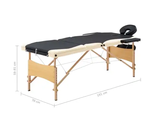 Saliekams Masāžas Galds, 3 Daļas, Koks, Melns Ar Bēšu Vidaxl