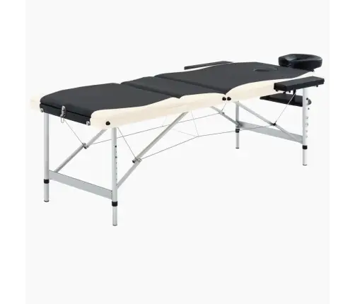 Saliekams Masāžas Galds, 3 Daļas, Alumīnijs, Melns Ar Bēšu Vidaxl