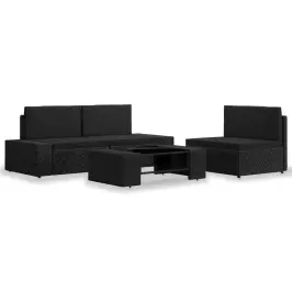 4-Osaline Aiamööblikomplekt, Polürotang, Must