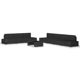 8-Osaline Aiamööblikomplekt, Polürotang, Must