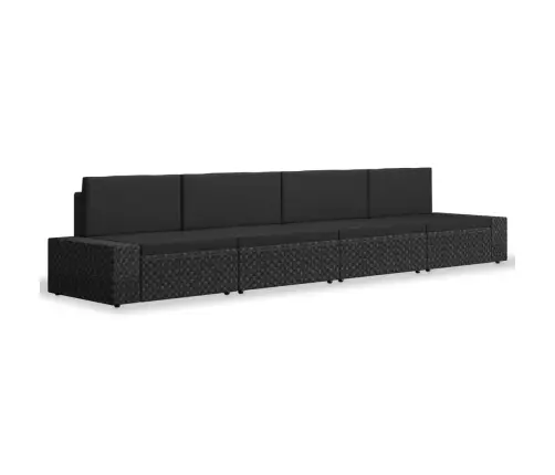 Sodo Poilsio Baldų Komplektas, 4 Dalių, Juodas, Poliratanas