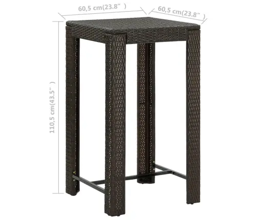 Dārza Bāra Galds, Brūns, 60,5X60,5X110,5 Cm, Pe Rotangpalma Vidaxl