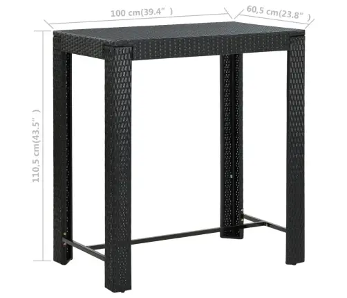 Dārza Bāra Galds, Melns, 100X60,5X110,5 Cm, Pe Rotangpalma Vidaxl