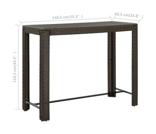 Dārza Bāra Galds, Brūns, 140,5X60,5X110,5 Cm, Pe Rotangpalma Vidaxl