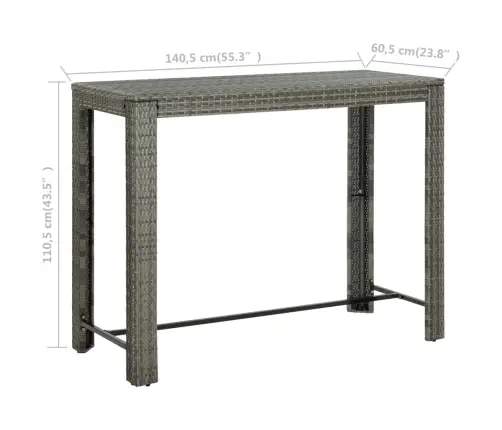 Sodo Baro Staliukas, Pilkas, 140,5X60,5X110,5cm Poliratanas