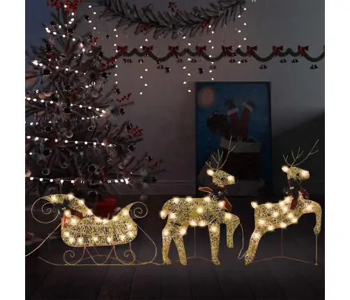 Põhjapõder Saaniga, Jõulukaunistus, 60 Ledi, Õue, Kuldne