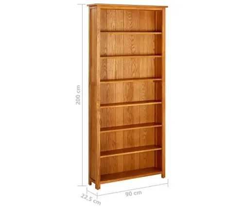 Knygų Spinta Su 7 Lentynomis, 90X22,5X200cm Ąžuolo Masyvas