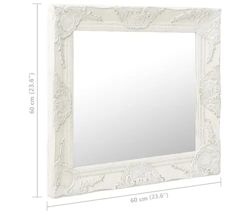 Baroka Stila Sienas Spogulis, 60X60 Cm, Balts Vidaxl