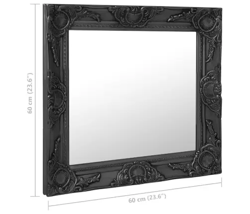 Baroka Stila Sienas Spogulis, 60X60 Cm, Melns Vidaxl