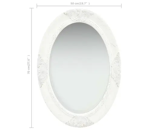 Baroka Stila Sienas Spogulis, 50X70 Cm, Balts Vidaxl