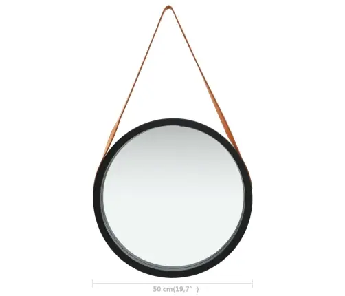 Sienas Spogulis Ar Siksnu, 50 Cm, Melns Vidaxl