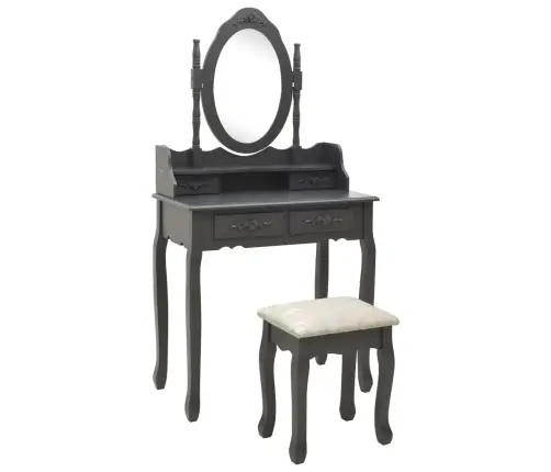 Spoguļgaldiņš Ar Tabureti, Pelēks, 75X69X140 Cm, Paulonija Koks Vidaxl