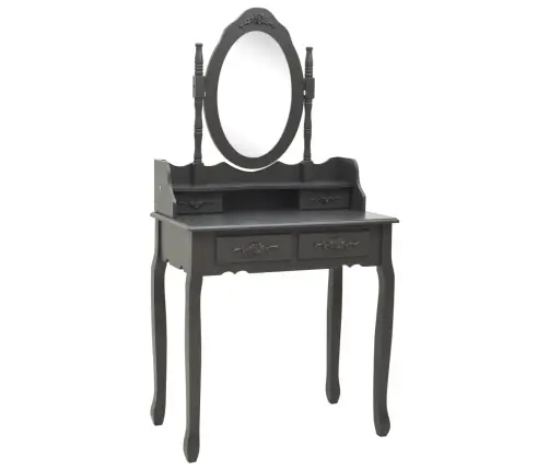 Spoguļgaldiņš Ar Tabureti, Pelēks, 75X69X140 Cm, Paulonija Koks Vidaxl