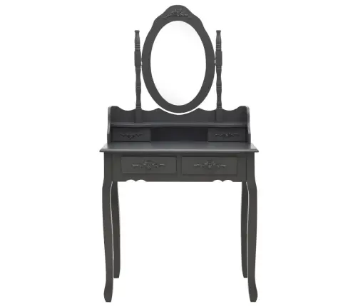 Spoguļgaldiņš Ar Tabureti, Pelēks, 75X69X140 Cm, Paulonija Koks Vidaxl