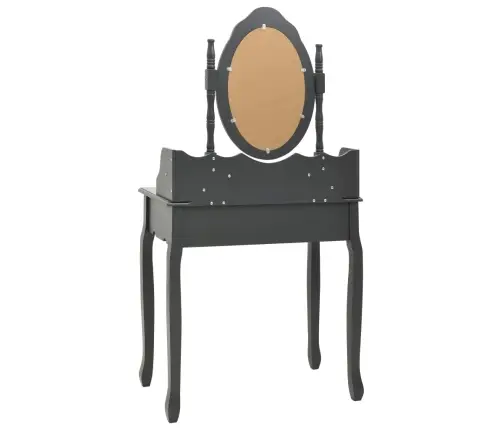 Spoguļgaldiņš Ar Tabureti, Pelēks, 75X69X140 Cm, Paulonija Koks Vidaxl