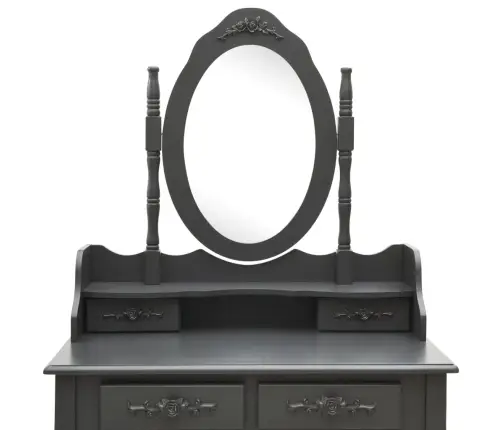 Spoguļgaldiņš Ar Tabureti, Pelēks, 75X69X140 Cm, Paulonija Koks Vidaxl