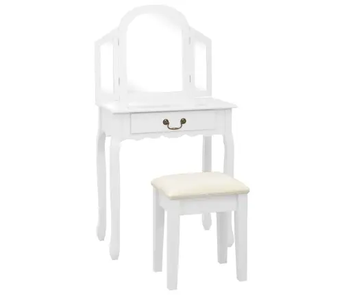 Spoguļgaldiņš Ar Tabureti, Balts, 65X36X128 Cm, Paulonijas Koks Vidaxl