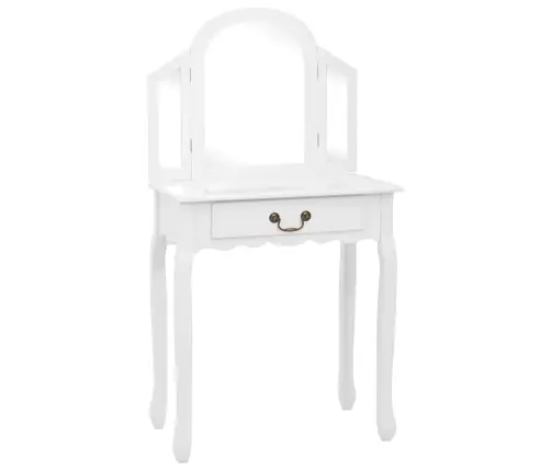 Spoguļgaldiņš Ar Tabureti, Balts, 65X36X128 Cm, Paulonijas Koks Vidaxl