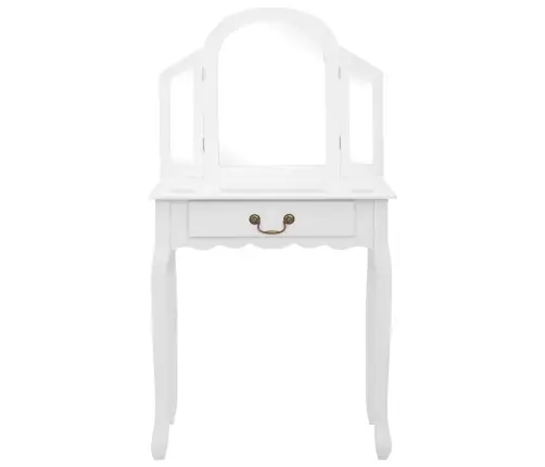 Spoguļgaldiņš Ar Tabureti, Balts, 65X36X128 Cm, Paulonijas Koks Vidaxl
