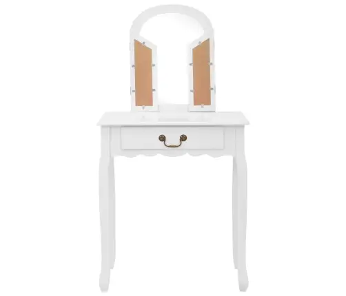 Spoguļgaldiņš Ar Tabureti, Balts, 65X36X128 Cm, Paulonijas Koks Vidaxl