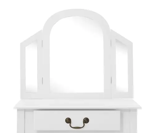 Spoguļgaldiņš Ar Tabureti, Balts, 65X36X128 Cm, Paulonijas Koks Vidaxl