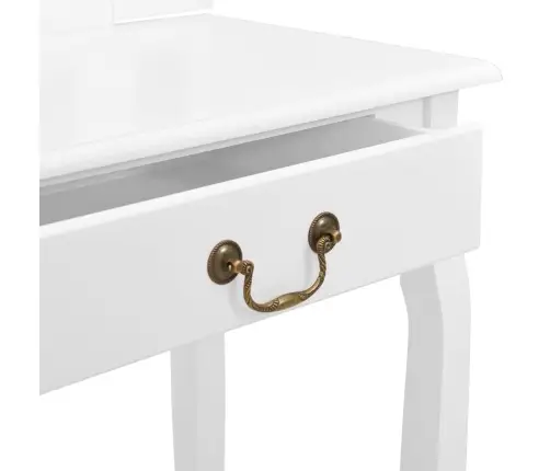 Spoguļgaldiņš Ar Tabureti, Balts, 65X36X128 Cm, Paulonijas Koks Vidaxl