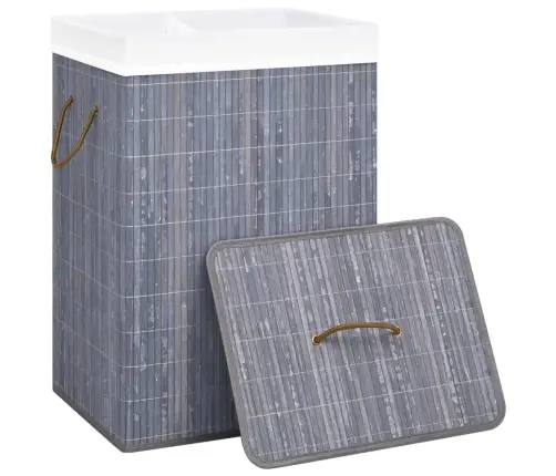 Veļas Grozs Ar 2 Nodalījumiem, Bambuss, Pelēks, 72 L Vidaxl