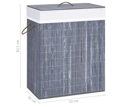 Veļas Grozs Ar 2 Nodalījumiem, Bambuss, Pelēks, 100 L Vidaxl