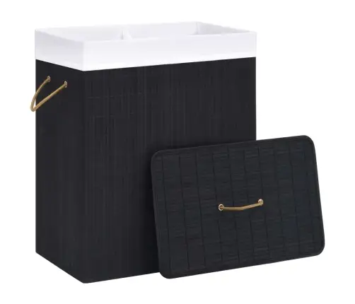 Veļas Grozs Ar 2 Nodalījumiem, Bambuss, Melns, 100 L Vidaxl