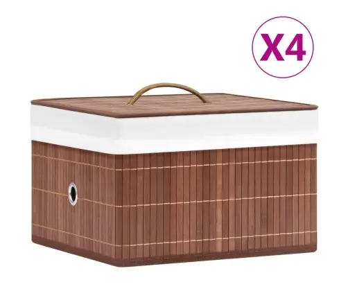 Daiktadėžės, 4Vnt., Rudos Spalvos, Bambukas