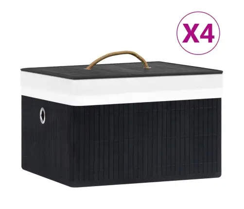 Uzglabāšanas Kastes, 4 Gab., Melnas, Bambuss Vidaxl