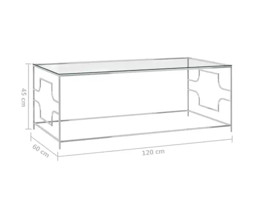 Kafijas Galdiņš, Sudrabains, 120X60X45 Cm, Tērauds, Stikls Vidaxl