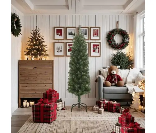 Plona Dirbtinė Kalėdų Eglutė Su Stovu, Žalia, 180cm Pvc Plona Dirbtinė Kalėdų Eglutė Su Stovu, Žalia, 180cm Pvc