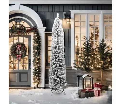 Mākslīgā Ziemassvētku Egle Ar Sniegu, Šaura, Zaļa, 210 Cm, Pvc Vidaxl