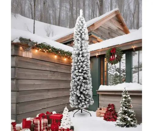 Mākslīgā Ziemassvētku Egle Ar Sniegu, Šaura, Zaļa, 240 Cm, Pvc Vidaxl