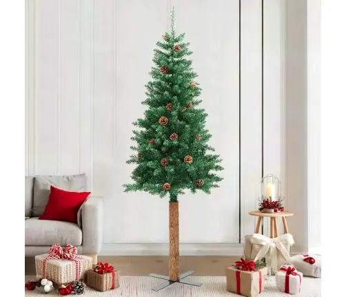 Kitsas Kunstkuusk Puidu Ja Männikäbidega, Roheline, 210 cm Pvc