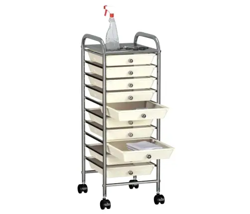 Mobilus Vežimėlis, 10 Stalčių, Baltos Spalvos, Plastikas