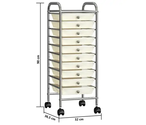 Mobilus Vežimėlis, 10 Stalčių, Baltos Spalvos, Plastikas