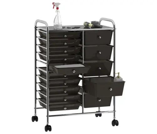 Mobilus Vežimėlis, 15 Stalčių, Juodos Spalvos, Plastikas, Xxl