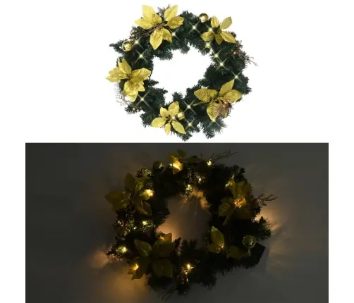 Kalėdinis Vainikas Su Led Lemputėmis, Žalios Spalvos, 60cm Pvc