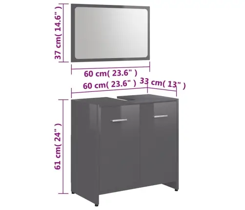 Vannasistabas Mēbeļu Komplekts Spīdīgi Pelēks Inženierijas Koks Vidaxl